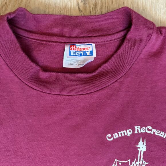 Vintage Hanes Camp Recreation Graphic T-Shirt Maroon Medium Hanes Beefy-T USA - Picture 3 of 5